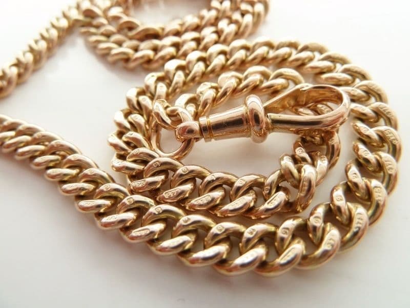 SOLD FINE ANTIQUE SOLID 9CT ROSE GOLD DOUBLE ALBERT POCKET WATCH CHAIN